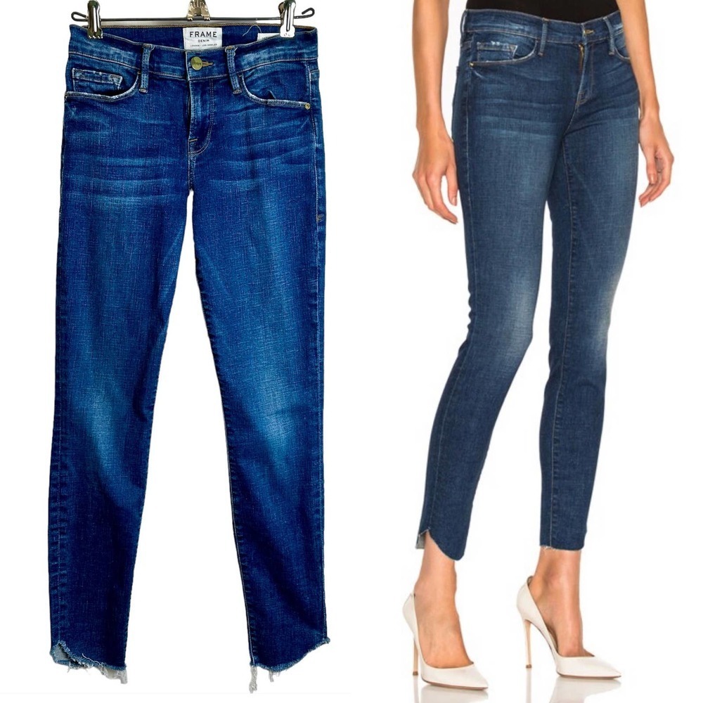 FRAME Jeans Women’s sz. 26‎ Blue Denim Le Skinny De Jeanne Tulip Hem